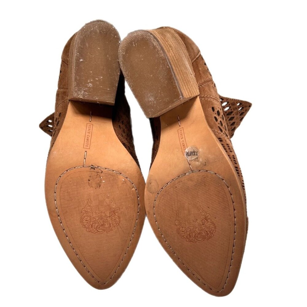 Vince Camuto Boots Womens Sz 7.5 Shoes Leather Ankle Booties Block Heel Pierced - Picture 9 of 12